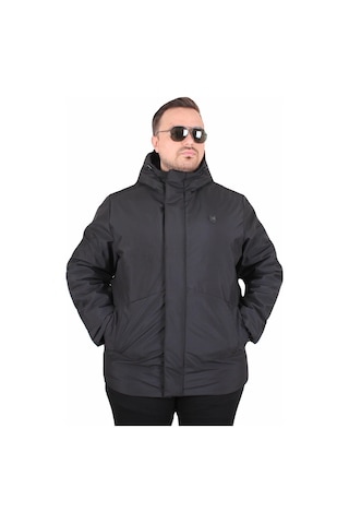 Starbattal Erkek Büyük Beden Kapüşonlu Mont Lujo 2504 Sıyah Siyah