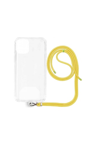 Apple Uyumlu iPhone 16 Plus İp Askılı Şeffaf Silikon Kılıf Sarı