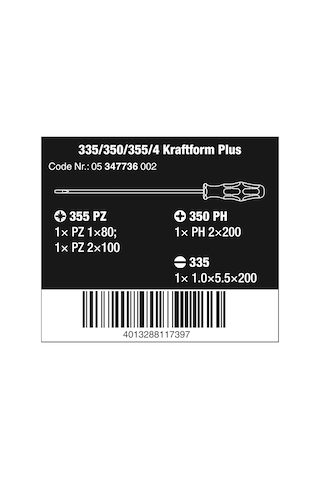 Wera 5347736002 335/350/355/4 Tornavida Seti Kraftform Plus Lazer