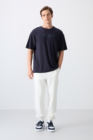 Tommy Life Lacivert Pamuklu Kalın Yumuşak Dokulu Oversize Fit Baskılı Erkek T-shirt - 88329 Lacivert