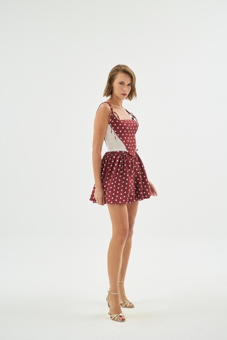 Sagaza Studio Ss6077 Pileli Mini Etek Bordo