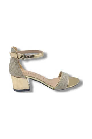 Selfie 4270-26 Simli Rugan Tek Bant Orta Topuk Fashion Kadın Sandalet 5,5cm Altın