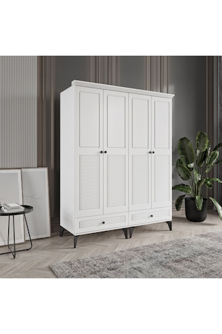 Beenal Nisa 4 Kapaklı Gardırop Dolap 160cm Beyaz-beyaz