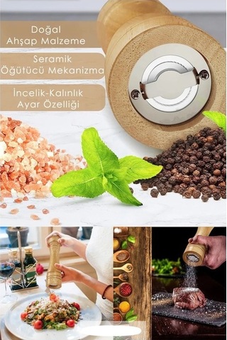 Ahşap Baharat Tuz Öğütücü Değirmen Tuzluk Baharatlık 1 Adet