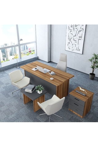 Asil 3'lü Ofis Takımı  Model 9 Ceviz Füme