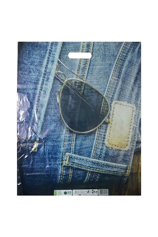 Baskılı Mağaza Poşeti No 4 50 Adet Kot Desenli Takviyeli Poşet