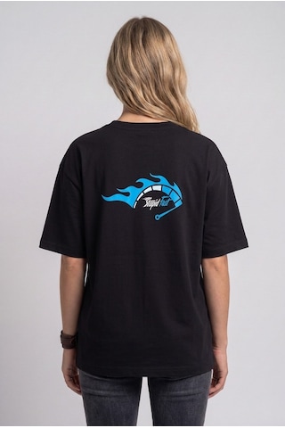 Black Nova Oversize Baskılı Unisex %100 Pamuk T-shirt Stupid Fast Siyah