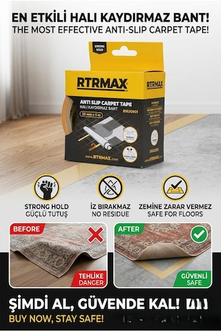 50 Mm X 5 Metre Halı Kaydırmaz Bant Çift Taraflı Güçlü Yapışkan Halı Sabitleme Bandı