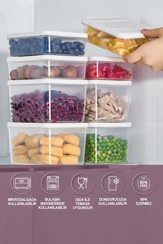 Selka Home 4 Adet 0.5 ve 4 Adet Derin 1 Lt. Nora Organizer Buzdolabı Buzluk Düzenleyici Saklama Kabı