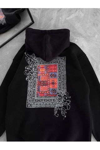 Snakewear Uzun Kol Kapşonlu Ön Ve Arka Baskılı Sweatshirt - Siyah Siyah