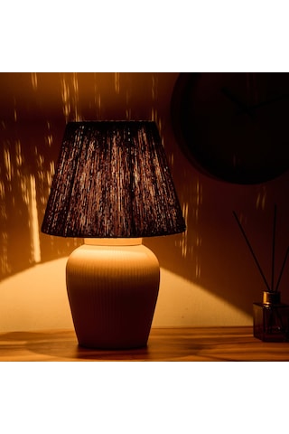 Safirr Light Glow Seramik Abajur - Beyaz / Krem - 40x40x25 Cm Çok Renkli