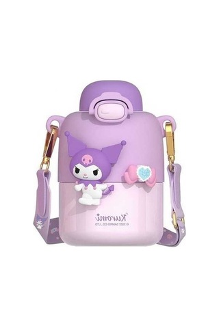 Didadodo Mor Paslanmaz Çocuk Su Şişesi Yalıtımlı 430ml Karikatür Kabı Mor