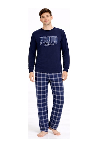 Free Beka Erkek Lacivert Ekose Desenli Uzun Kollu Baba-oğul Polar Kumaş Kışlık Kalın Pijama Takımı