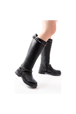 02-307 Siyah Düz Topuklu Günlük Bayan Binici Çizme Resimdeki Renk