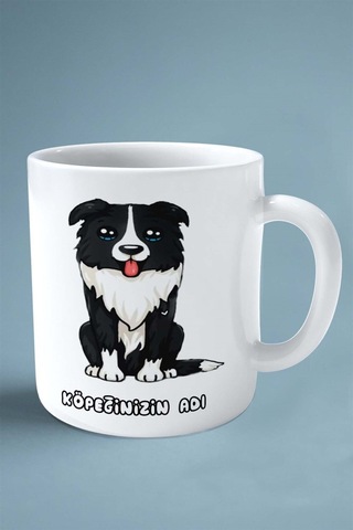 Border Collie Köpek Isimli Kişiye Özel Baskılı Kupa Bardak Mavi Göz Çok Renkli