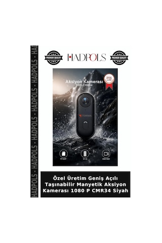 Özel Üretim Geniş Açılı Taşınabilir Manyetik Aksiyon Kamerası 1080 P Cmr34 Siyah