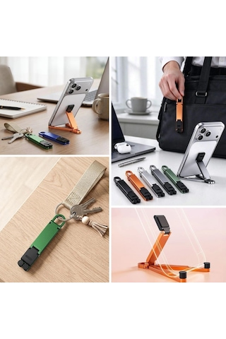 Privo Katlanabilir Mini Telefon Standı, Anahtarlık Özellikli Taşınabilir Masaüstü Plastik Cep Telefonu Tutucu Çok Renkli