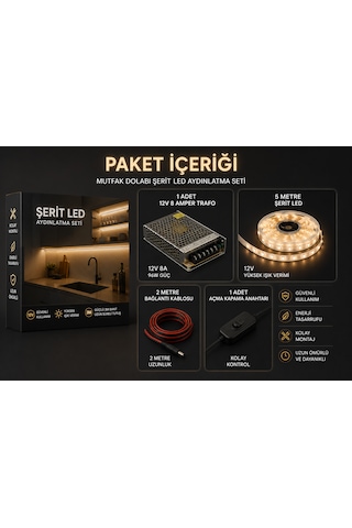 Mutfak Dolab Aydınlatma Şerit Let 12v Gün Işığı 3500 K