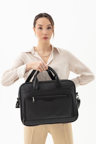 Unisex Laptop Çantası 15.6" Inç Deri Evrak Bölmeli Siyah