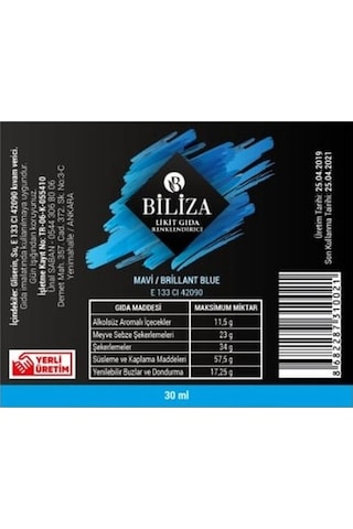 Biliza Sıvı Gıda Boyası Mavi 30 ML