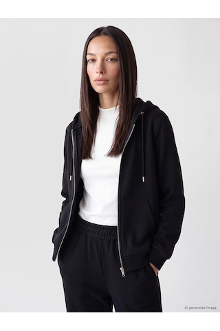 Lcw Everyday Siyah Kalın Oversize Kadın Fermuarlı Sweatshirt