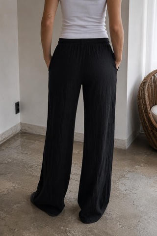 Alexandergardi Krinkıl Dokulu Beli Lastikli Wide Leg Pantolon siyah