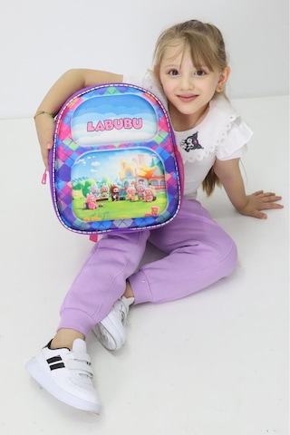 Labubu Renkli Karakter Baskılı Kız Çocuk Anaokul Okul Sırt Çantası Yeni Sezon Mavi