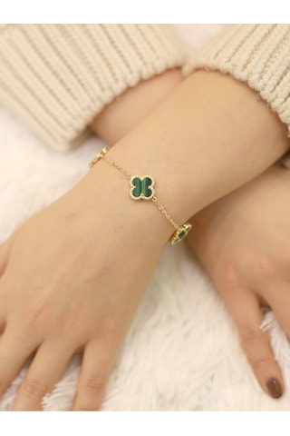 14 Ayar Altın 5'li Yeşil Yonca Bileklik Altın