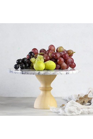 Akayev Mermer 28 CM Ahşap Barok Ayaklı Leylak Yuvarlak Sunum Taba