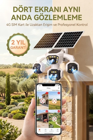 5 Kameralı Sim Kartlı 18x Zoom Ptz Güneş Enerjili Profesyonel Dış Mekân Güvenlik Kamerası -tek