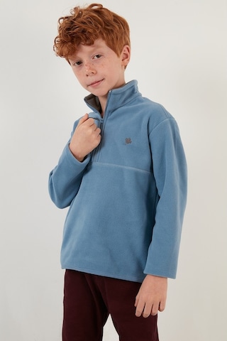 Lela Yumuşak Dokulu Fermuarlı Dik Yaka Şardonlu Kışlık Unisex Çocuk Polar 5905002 Mavi