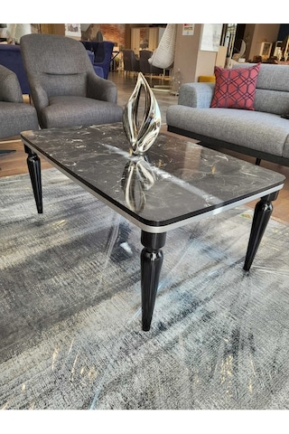 Akset Orta Sehpa Lüx Siyah Mermer Gümüş