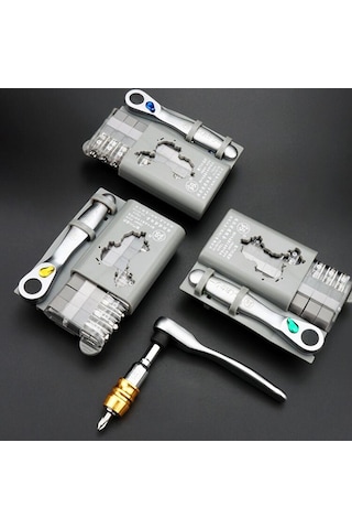 Geeksen İngiliz Anahtarı 12 Adet Mini Cırcır Tornavida Seti Cırcır Anahtar Seti Gümüş