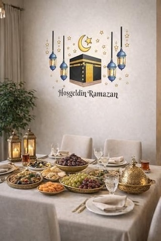 Sticker Hoş Geldin Ramazan Dekorlu Ahşap Kapı Süsü, Ramazan Süsleri, Ramazan Tavan Süsü Ramazan Dekorasyon Renkli 2026