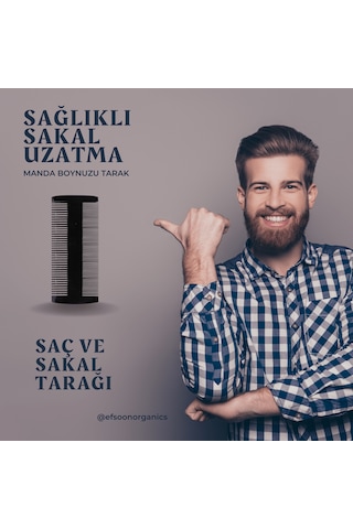 Efsoon Organics Manda Boynuzdan Doğal Kemik Tarak Uzun