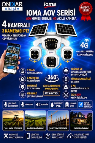 Ioma Sg407 4 Kameralı 3ptz'li 4g Solar Güvenlik Kamerası 10x Zoom Hieasy