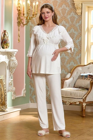 Cossy By Aqua 25137 Hamile Lohusa Truvakar Kol Pijama Takımı-krem