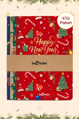 Le Color Happy New Year Temalı Defter Seti 4'lü 13 x 20 CM