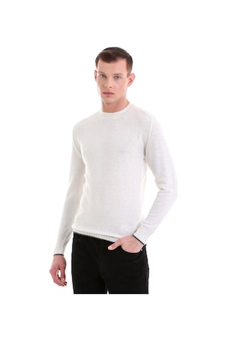 Hatemoğlu Ekru Regular Fit Düz Bisiklet Yaka Yünlü Casual Triko Kazak 3412 Ekru