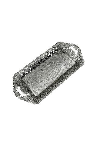 Dikdörtgen Gümüş İşlemeli Sunum Tepsisi 19cm X 40cm 709757