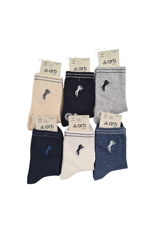 Erkek Çocuk Çorap Soket 6 Çift Siyah-lacivert-gri-antrasit-krem-mavi-1886 ÇoK Renkli