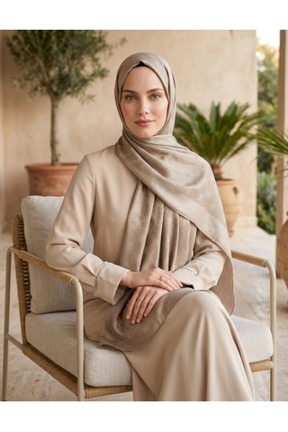Moda Nuda Çift Taraflı Logo Desen Şal Bej
