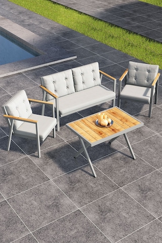 Sierra 2+1+1 Metal İskeletli Suya Dayanıklı Minderli Bahçe Balkon Mobilya Takımı Gri