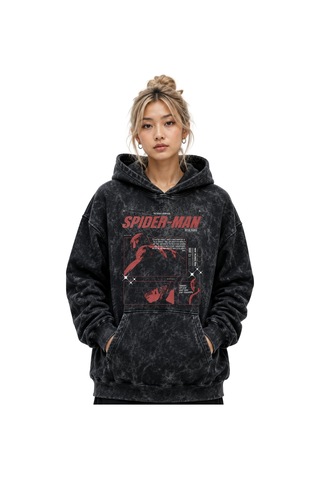 Sevbano Spider-man Örümcek Adam Kahraman Baskılı Unisex Oversize Yıkamalı Siyah