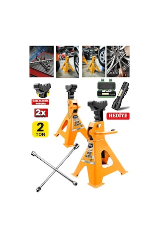 2000kg Kapasiteli 2set Sehpa Tip Kriko Standı + 4'lü Bijjon Set