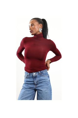 5in1Canpolat Bordo Boğazlı Transparan Bluz 25226 Bordo