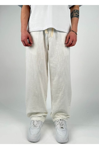 Zaee Keten Baggy Pantolon Beyaz