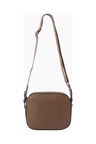 Stella Mccartney Studded Logo Gri Alter Mat Vegan Deri, Kamera Omuz Çantası
