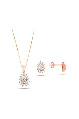 Brezza Lusso Jewelry Rose Gold Zirkon Taşlı Kadın Kolye Küpe Seti (337458596)
