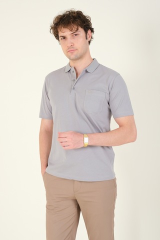 Giyim Dünyası Erkek Süprem Kumaş Cepli Polo Yaka T-shirt Gri 001